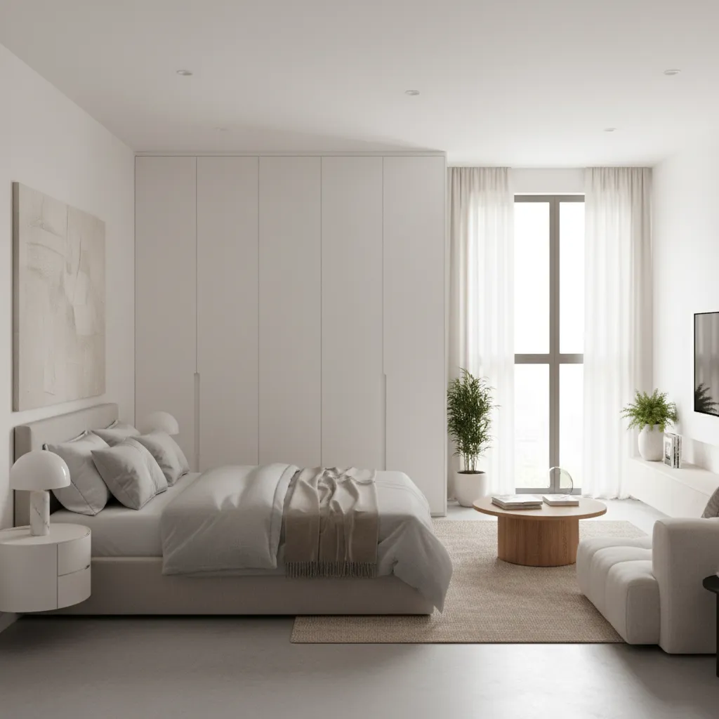 Wardrobe used as partition in a studio apartment