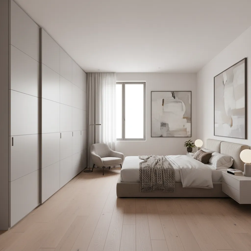 wardrobe wall placement in square bedroom layout