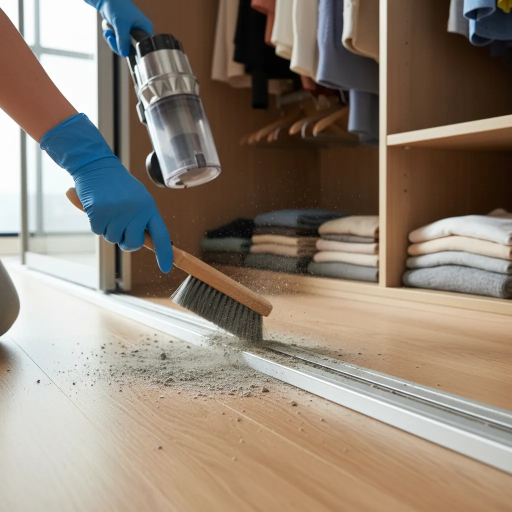 Cleaning debris from wardrobe sliding door track