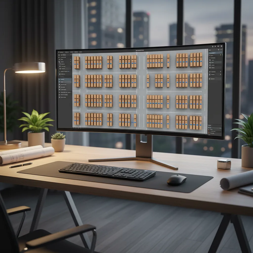 Warehouse floor plan being created in layout design software