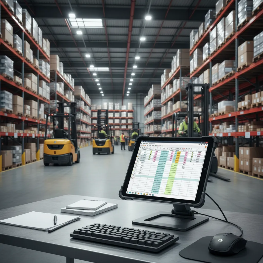 Warehouse rack layout mapped using spreadsheet grid planning