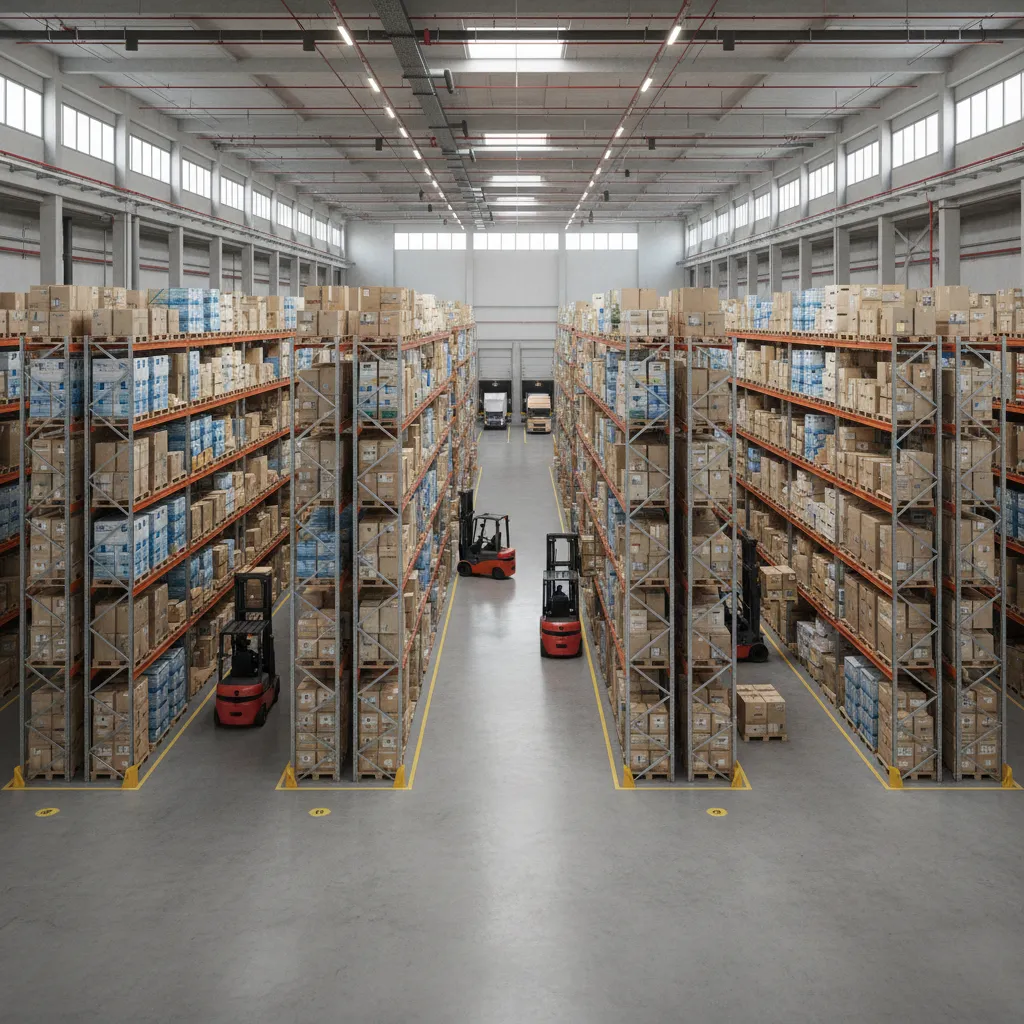 khu logistics và lối xe nâng trong nhà xưởng