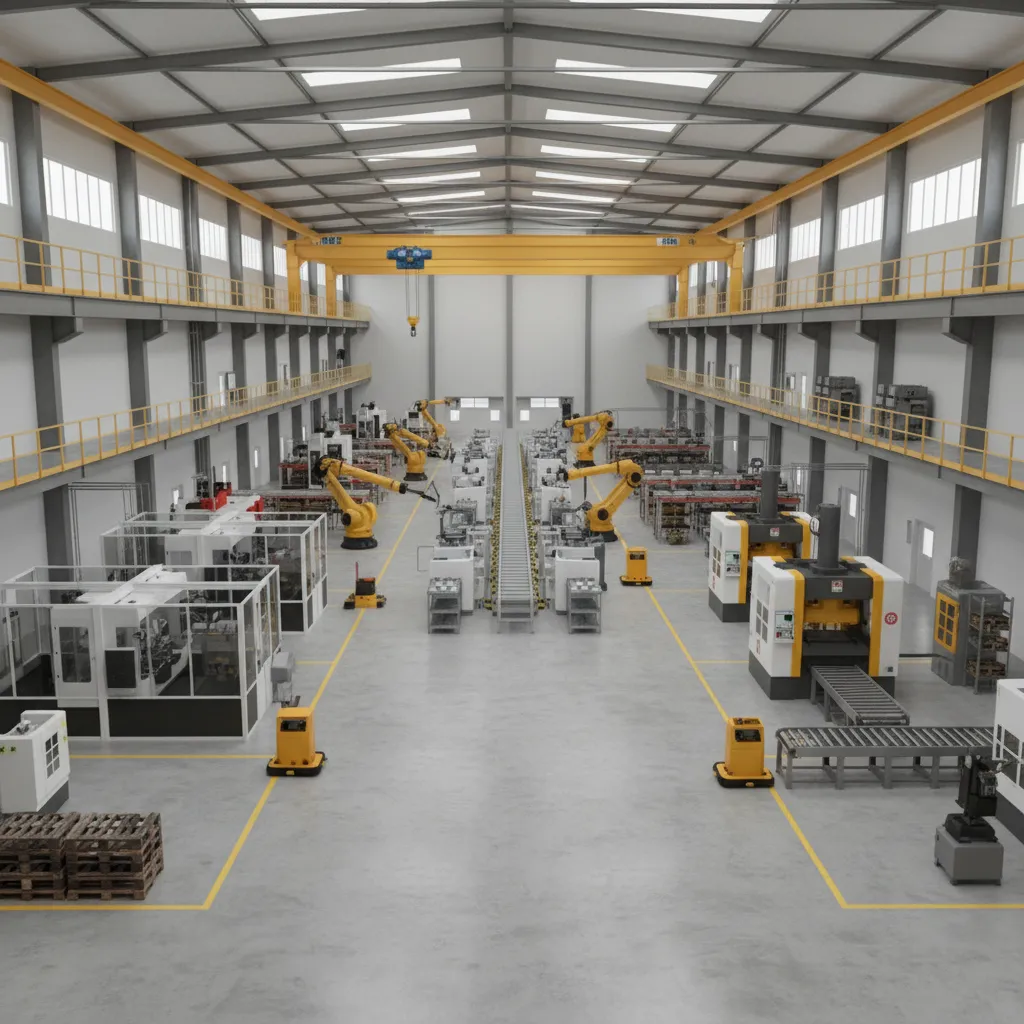 Mô hình 3D bố trí máy móc trong nhà xưởng