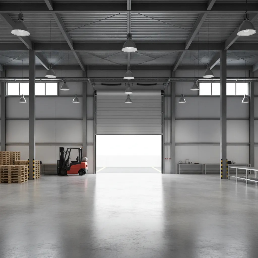 warehouse interior showing roll up door placement and open staging space