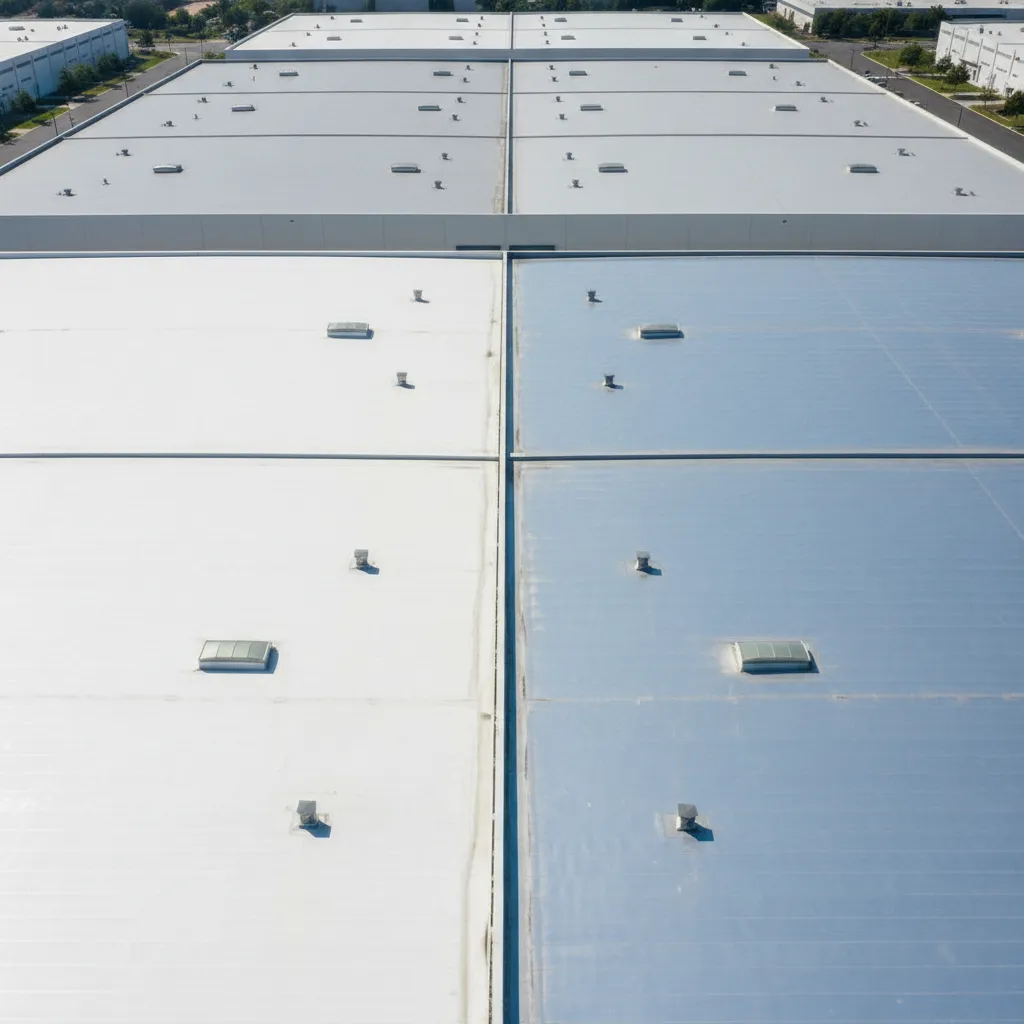 comparison of white gray and aluminum commercial roof coating colors