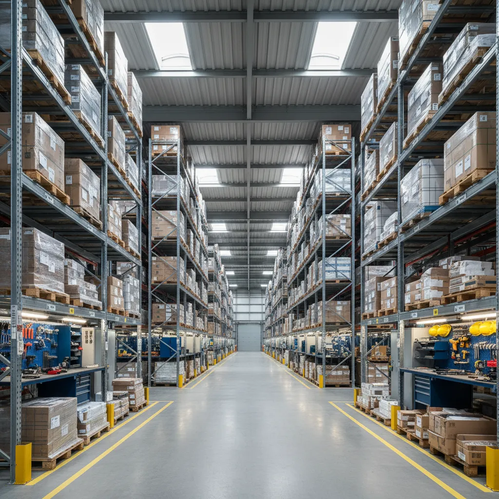 Estanterías industriales utilizadas para separar zonas dentro de una nave