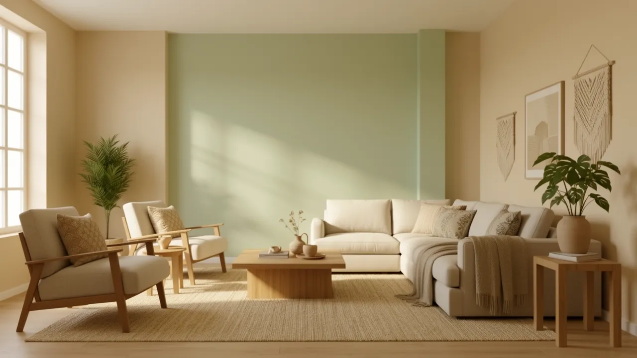 Living room painted in warm neutral colors with soft daylight