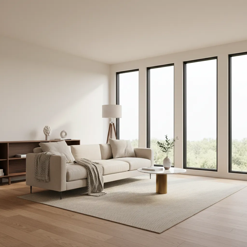 Living room with warm white paint walls and natural light interior design