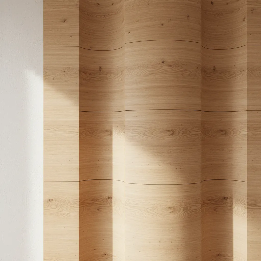Warped finish board panel on interior wall