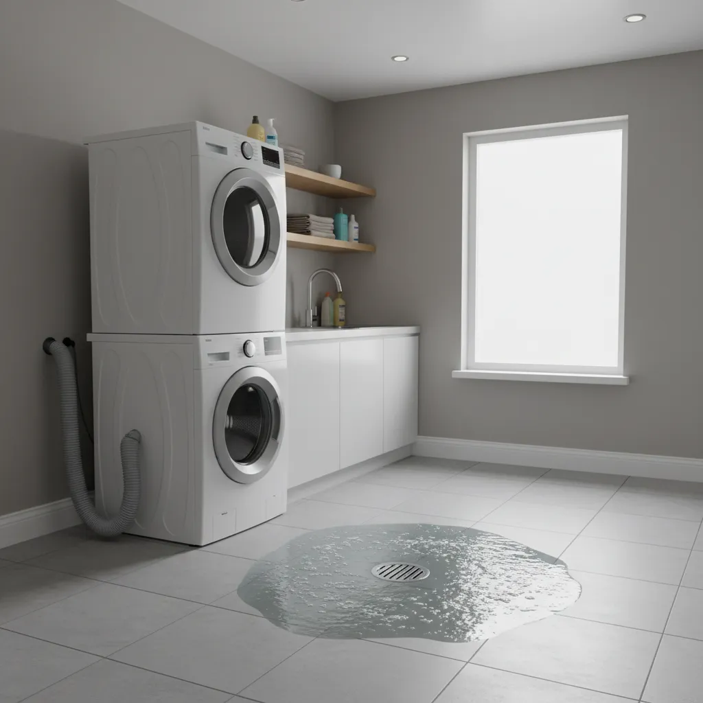 Water backing up from laundry floor drain during washer drain cycle