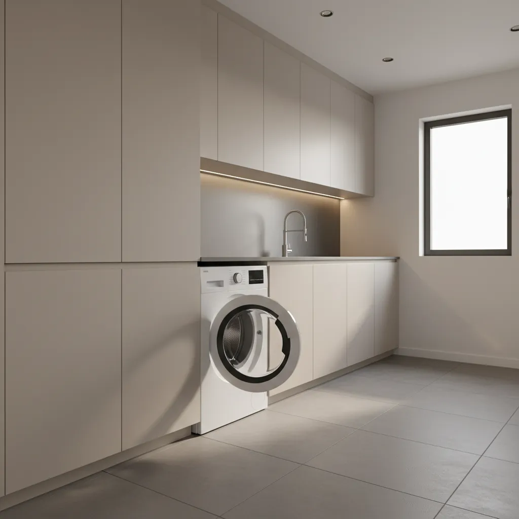 Washer door hitting cabinet showing clearance problem