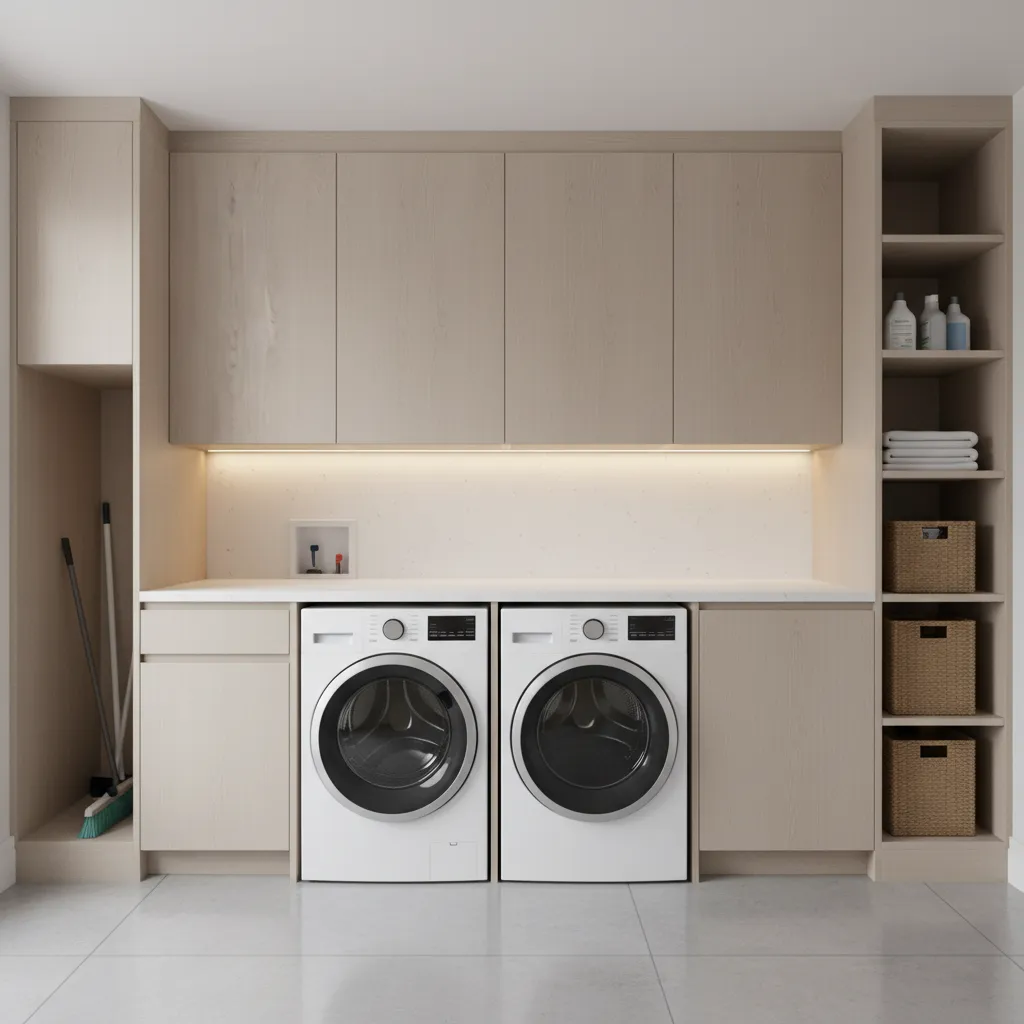 Laundry appliances with proper side and rear clearance spacing in cabinet layout