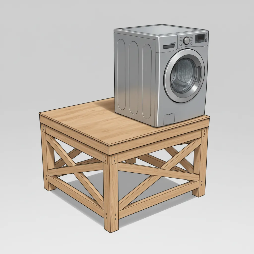 Cutaway style view showing internal framing structure of a washer dryer pedestal