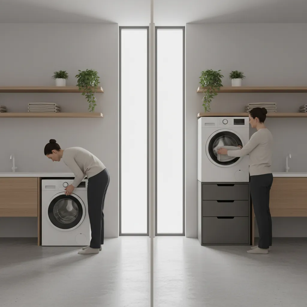 Comparison of washer installed on floor vs pedestal height