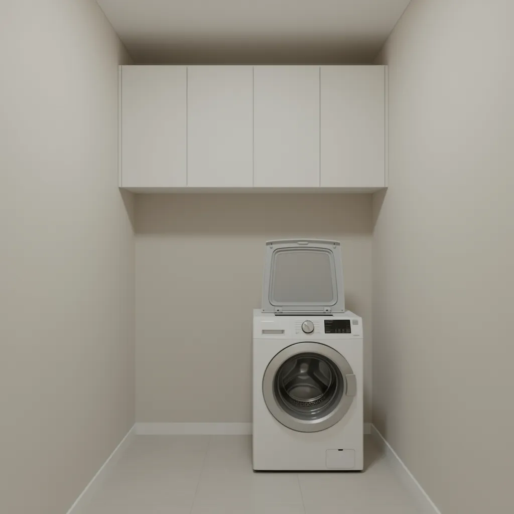 Diagram style render showing clearance space above a top loading washer