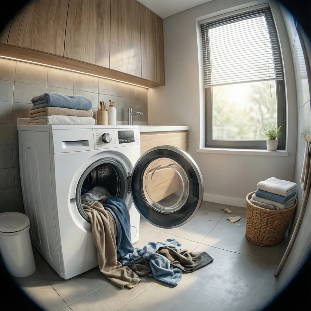 washing machine with clothing being cleaned to remove carpet beetle larvae