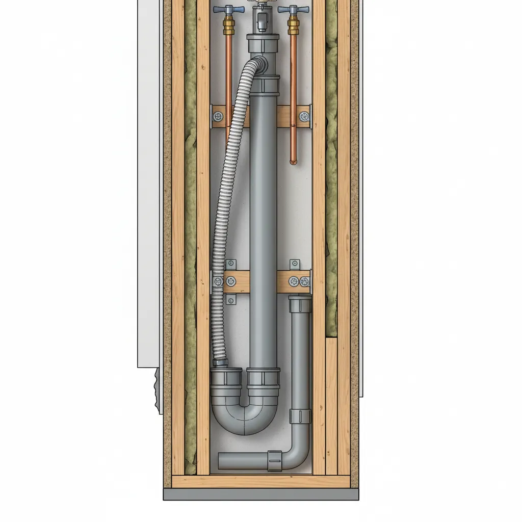 Washing machine drain standpipe and plumbing setup for laundry installation