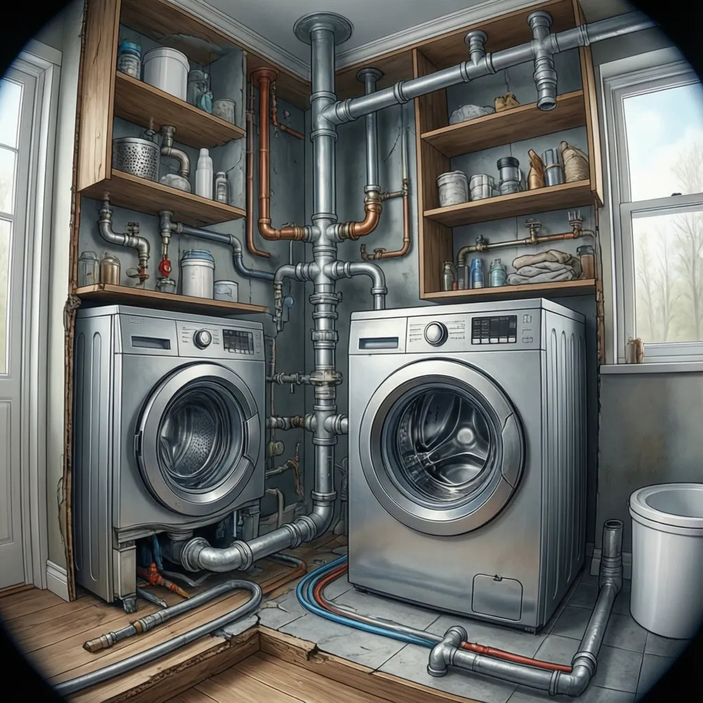 washing machine drain pipe and P-trap plumbing setup