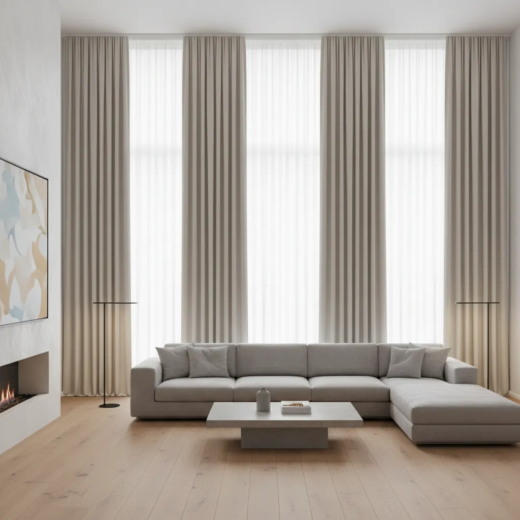 Wave fold modern curtain design in contemporary living room