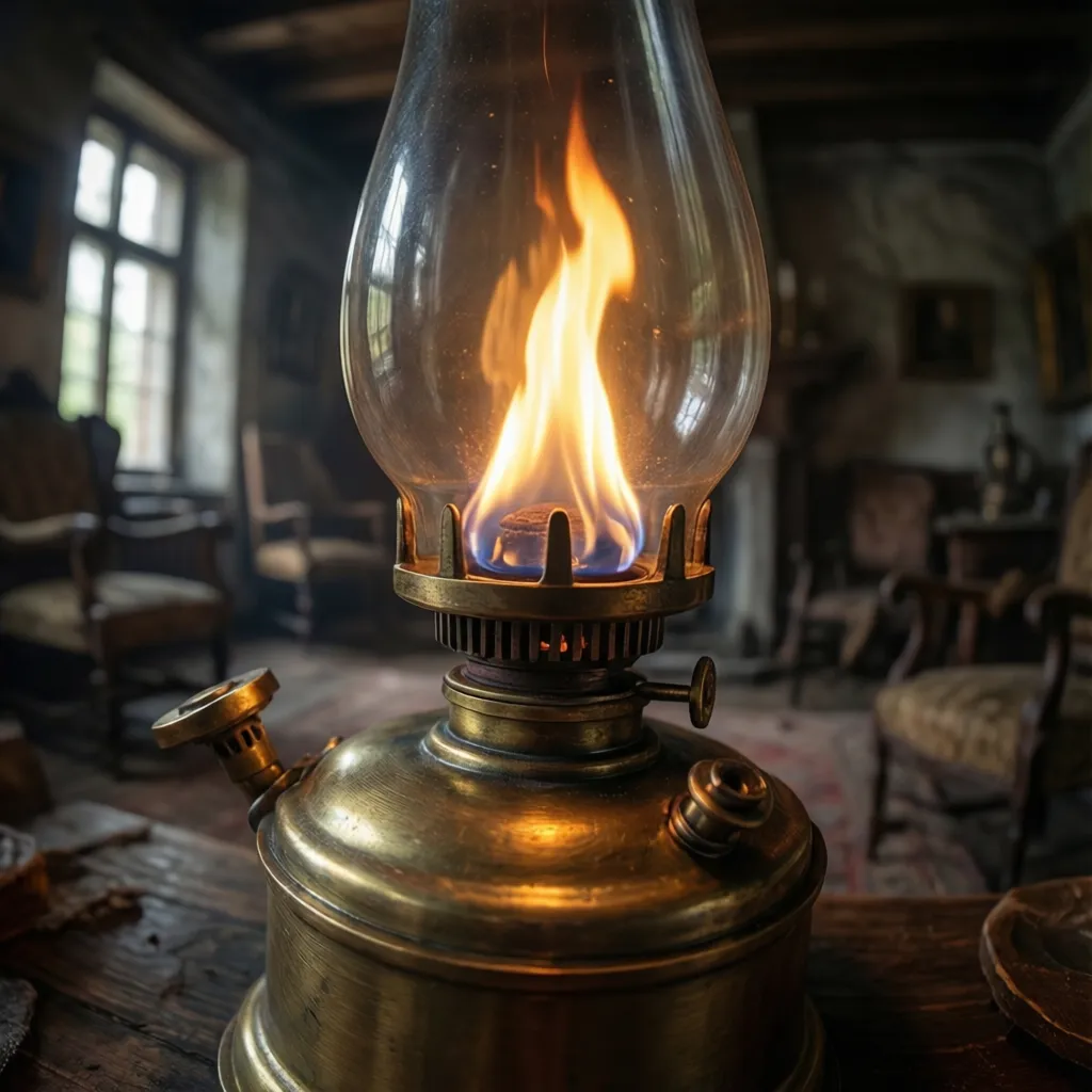 Small unstable flame from an old gas lamp burner