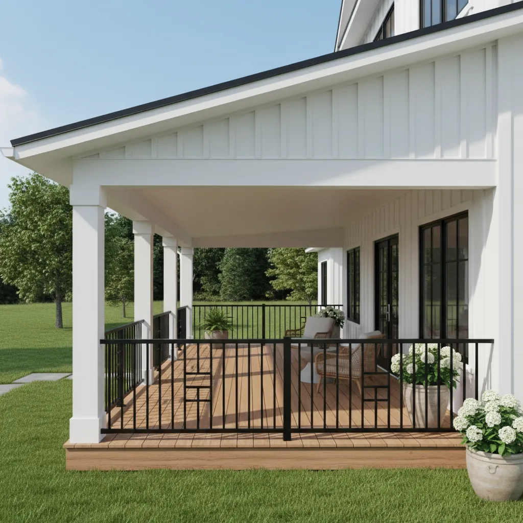 weather resistant decorative railing on a covered outdoor porch