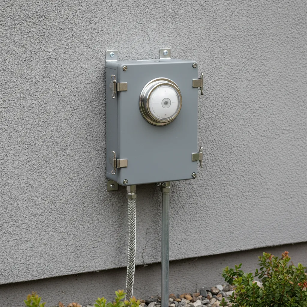 Weatherproof outdoor photocell timer mounted on an exterior electrical box