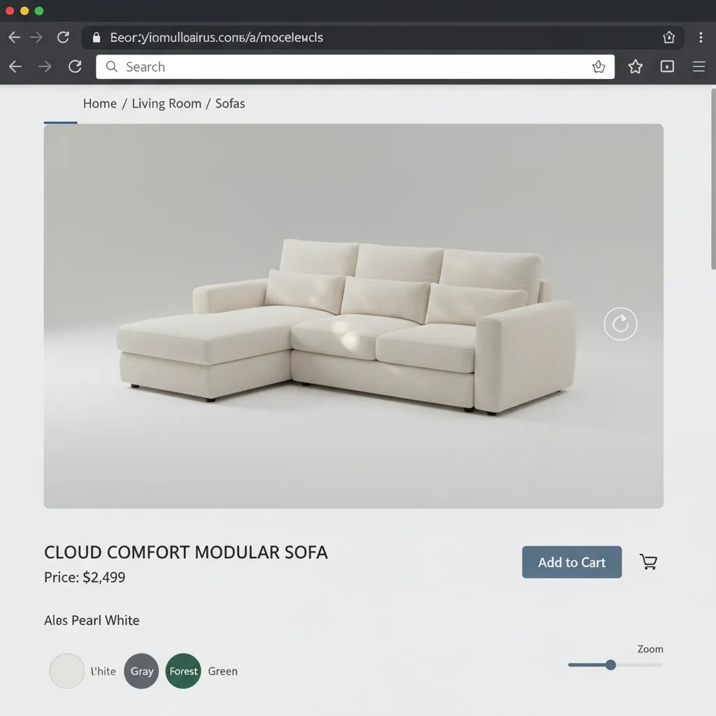 Online product viewer with interactive 3D rotation controls