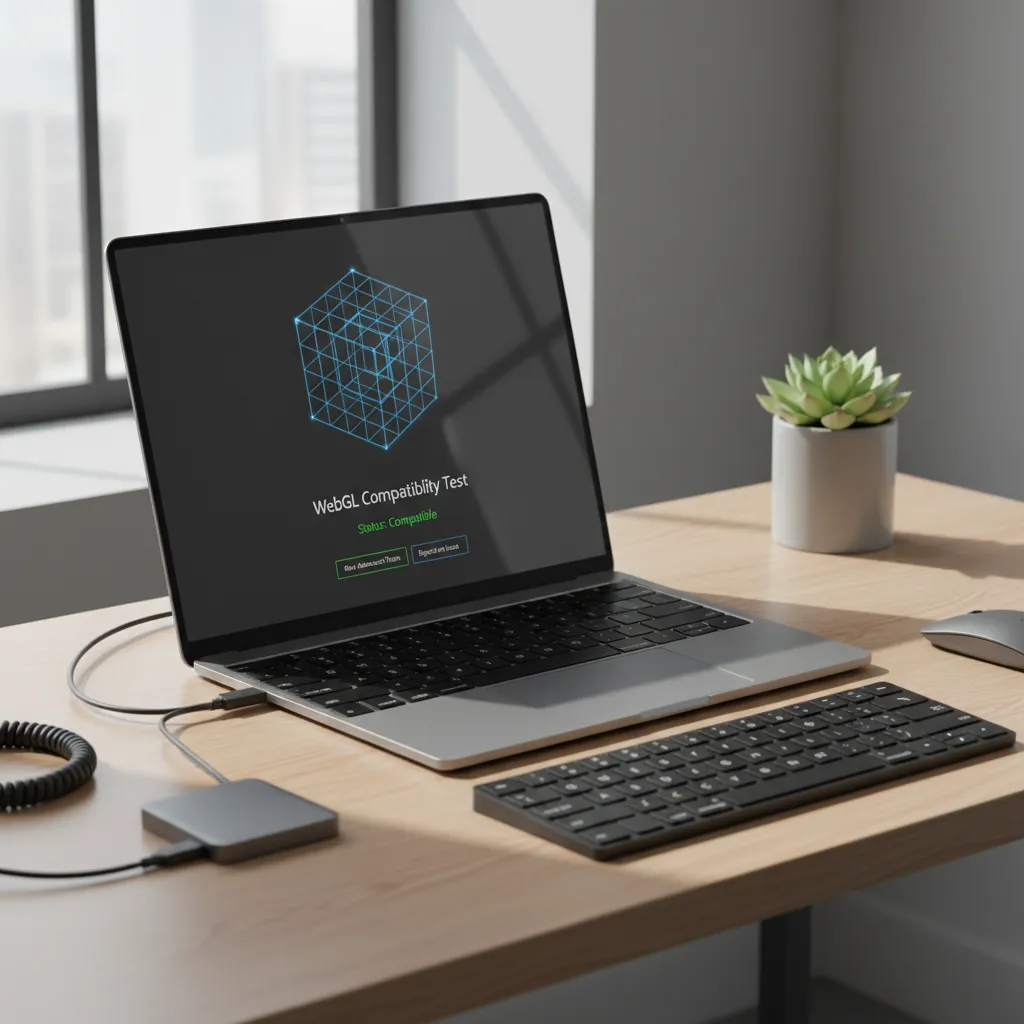 Laptop displaying WebGL compatibility test page
