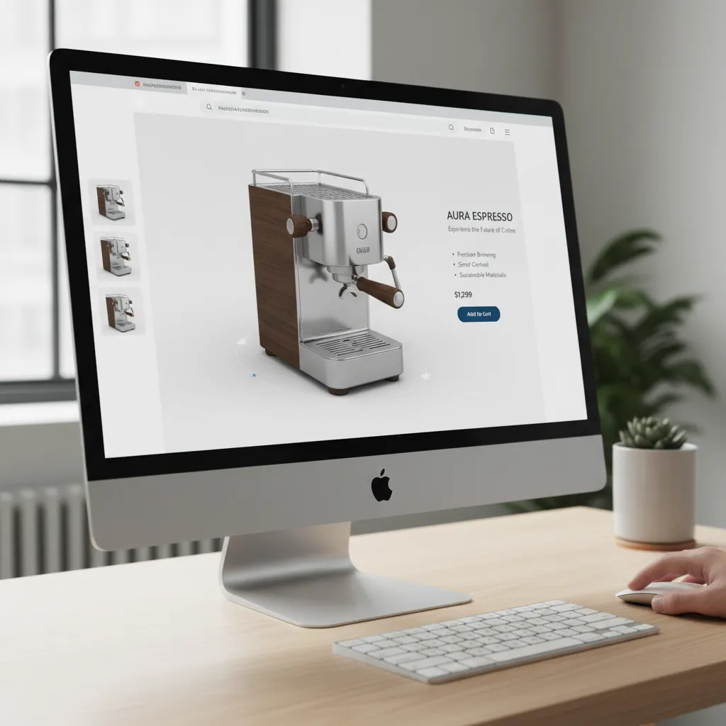 Website product page with interactive 3D model viewer