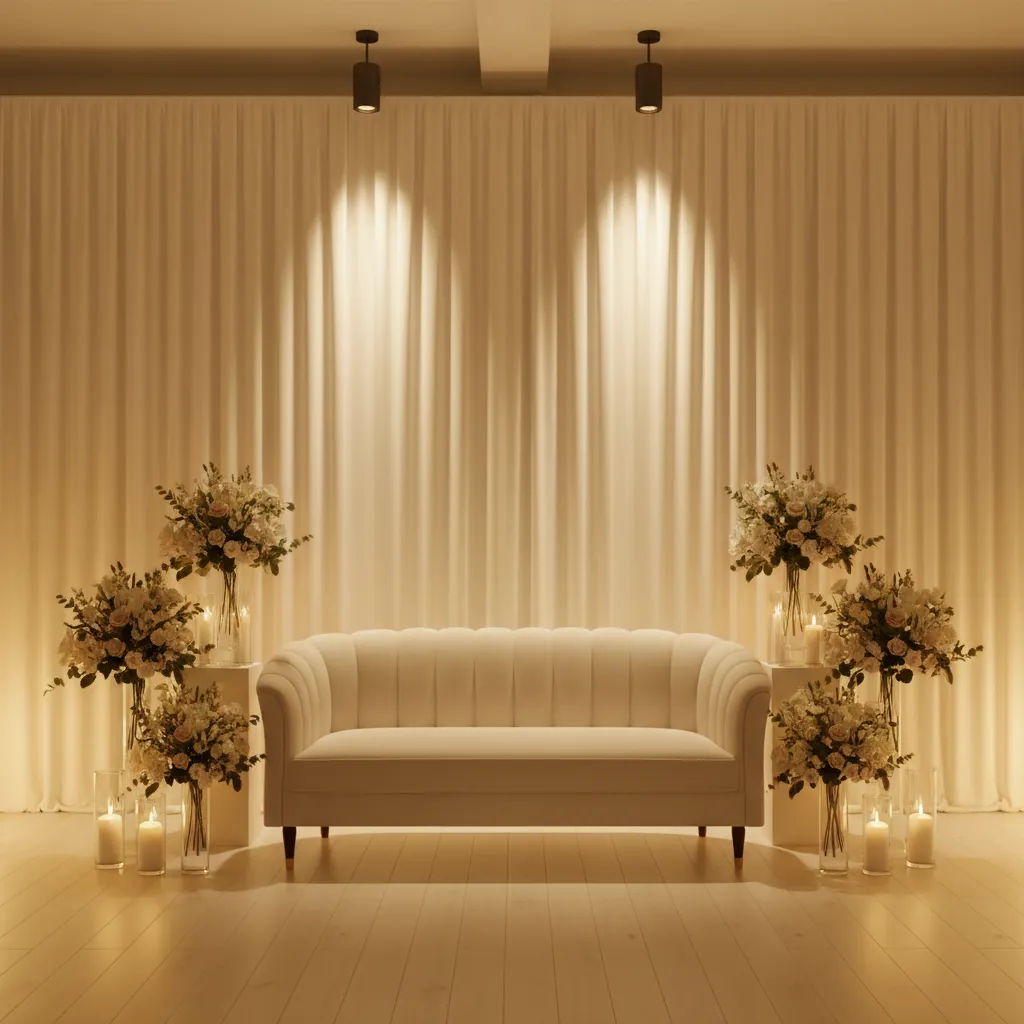 wedding stage with warm uplighting improving inexpensive decorations