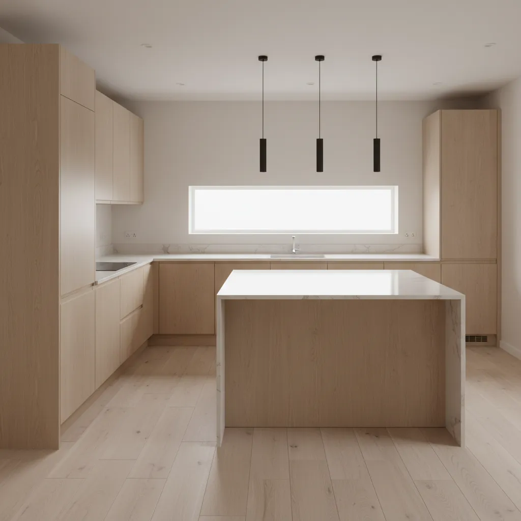 modern kitchen layout designed for easy cleaning and minimal pest hiding spots