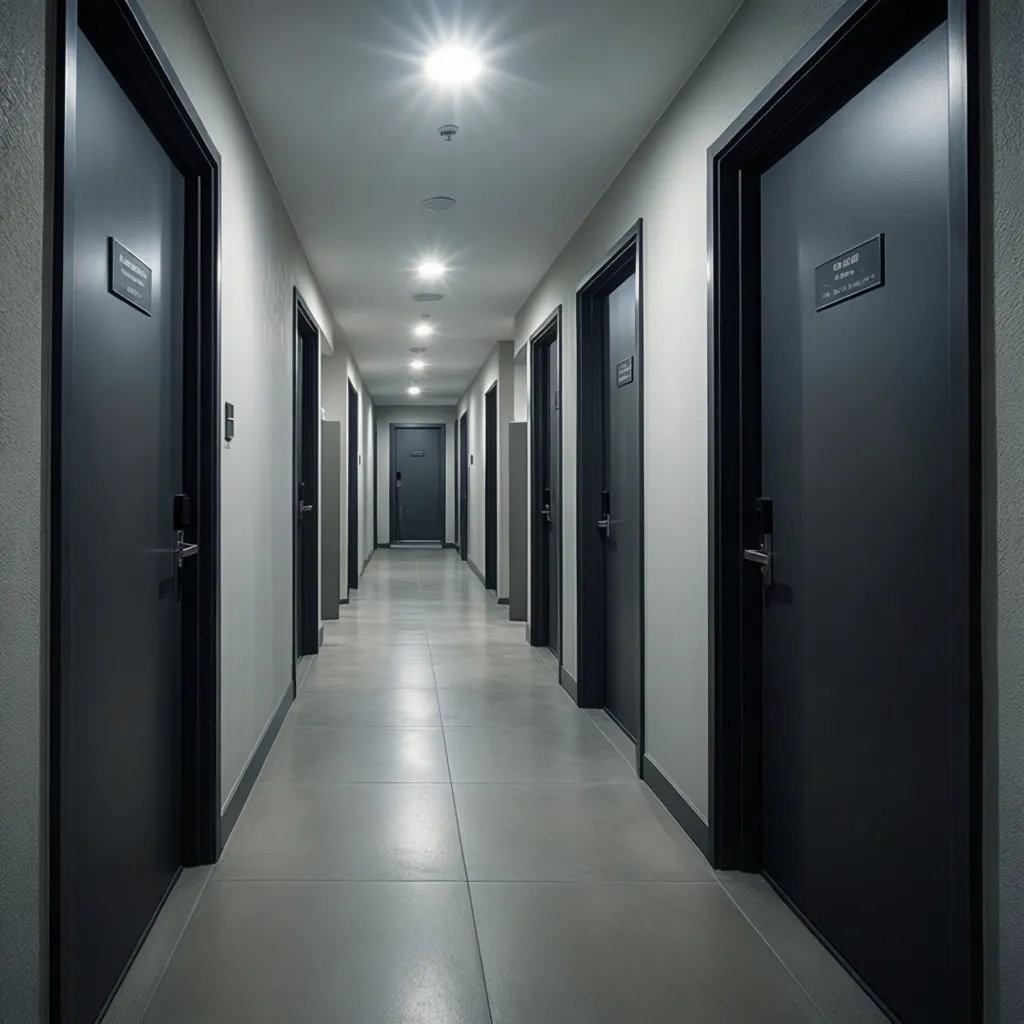 bright apartment corridor outside laundry room showing safe shared hallway