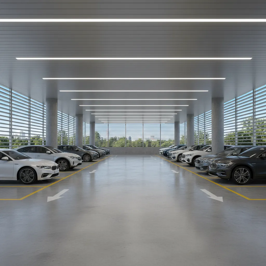 Well lit stilt floor parking with ventilation and clear circulation