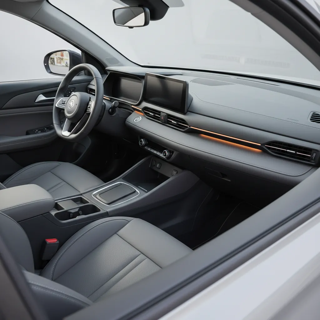 Neatly organized compact sedan interior with minimal accessories and balanced layout