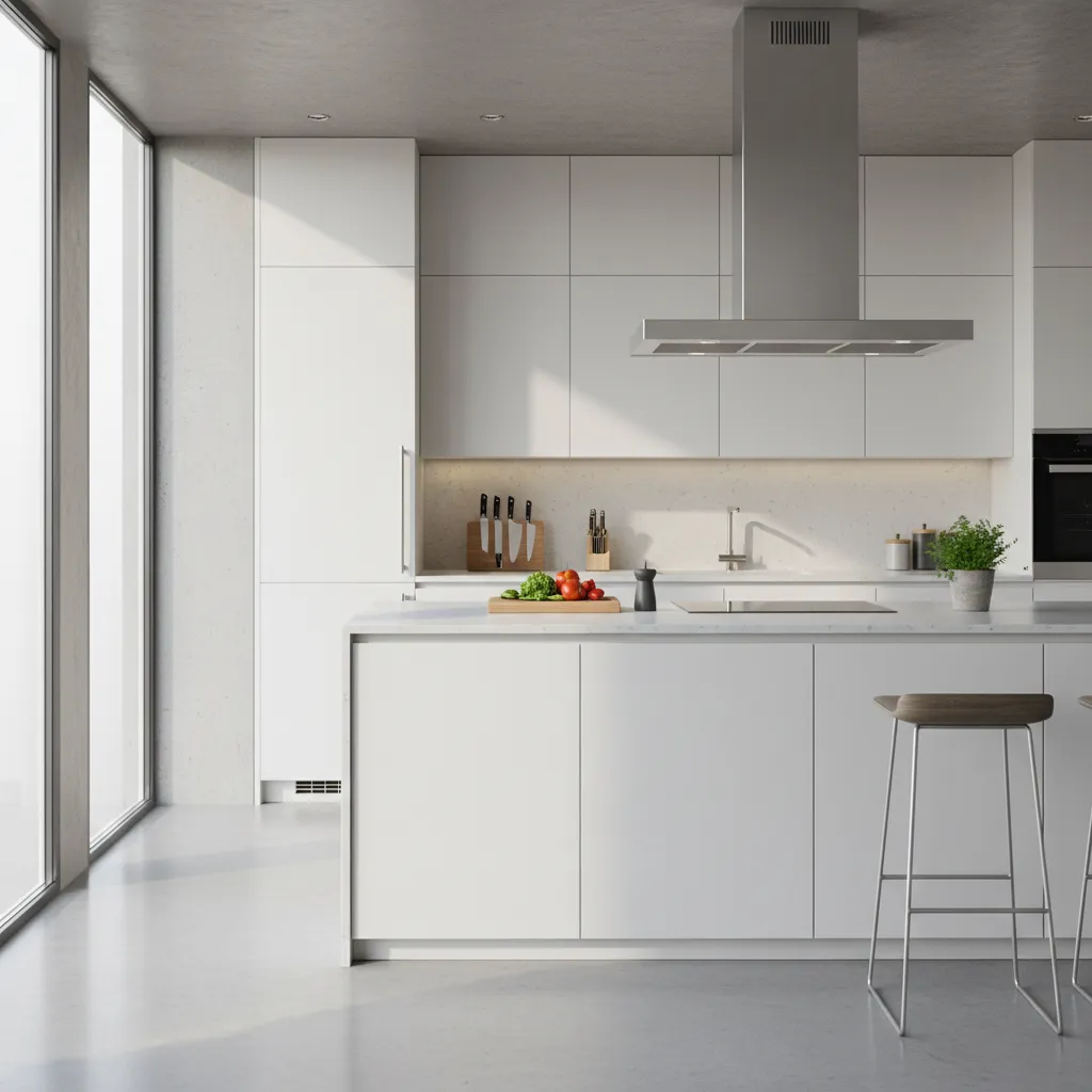 Well organized kitchen layout with proper ventilation and trash storage