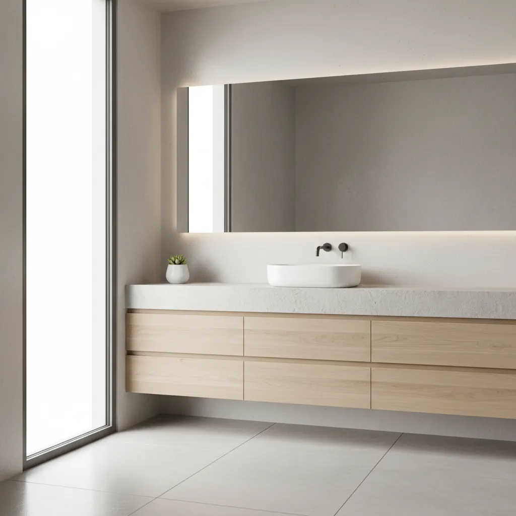 modern bathroom sink area with clean ventilation and minimal moisture