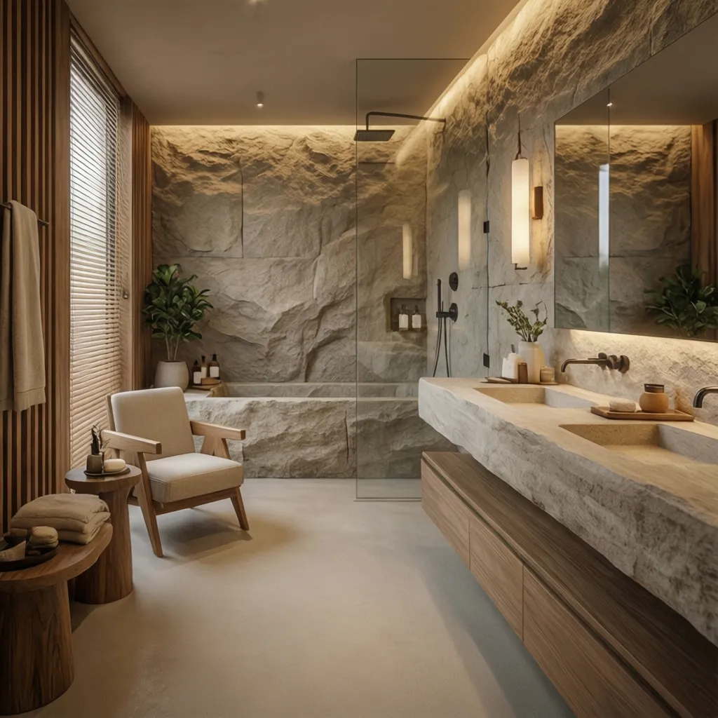 Baño moderno diseñado para relajación con iluminación suave