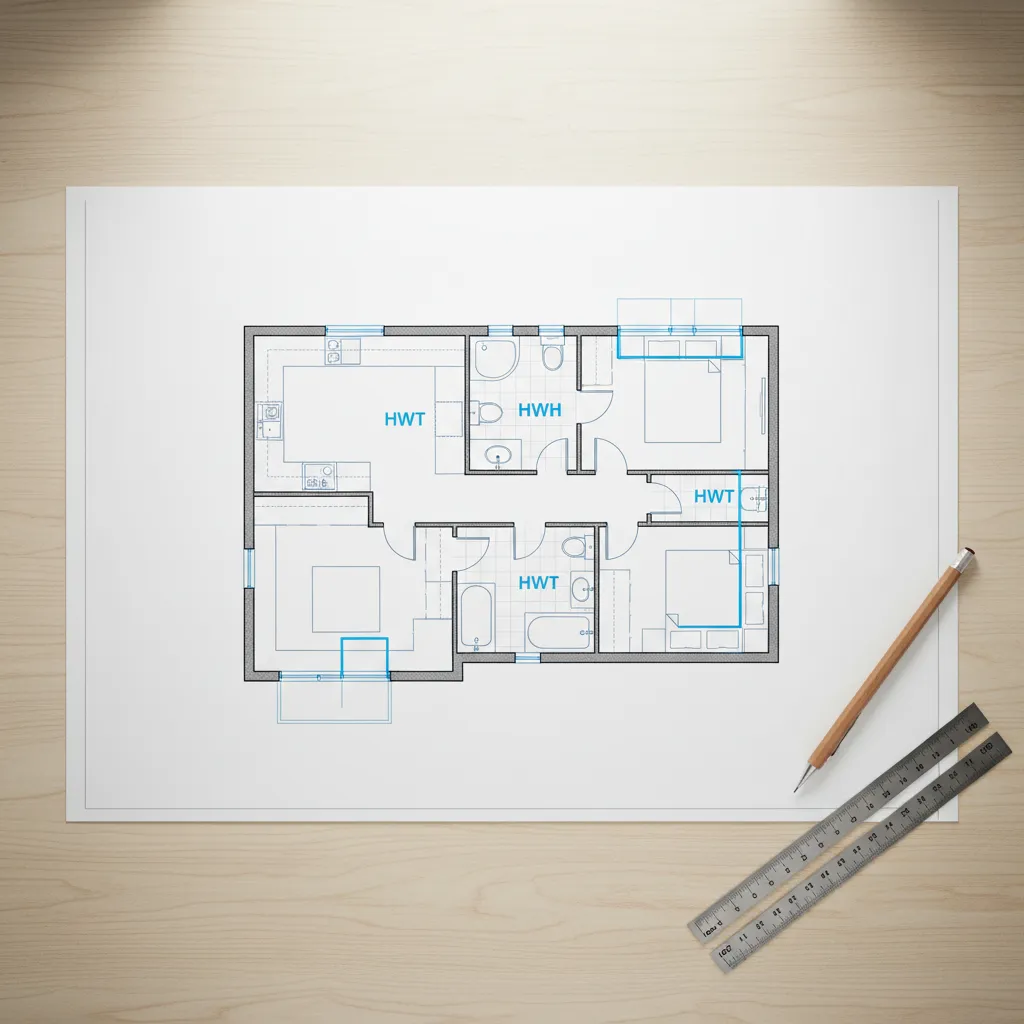 WH vs HWT vs HW on Floor Plans: Understanding Plumbing Abbreviations: Learn the real differences between WH, HWT, and HW labels on construction drawings so you can read plumbing plans with confidence.