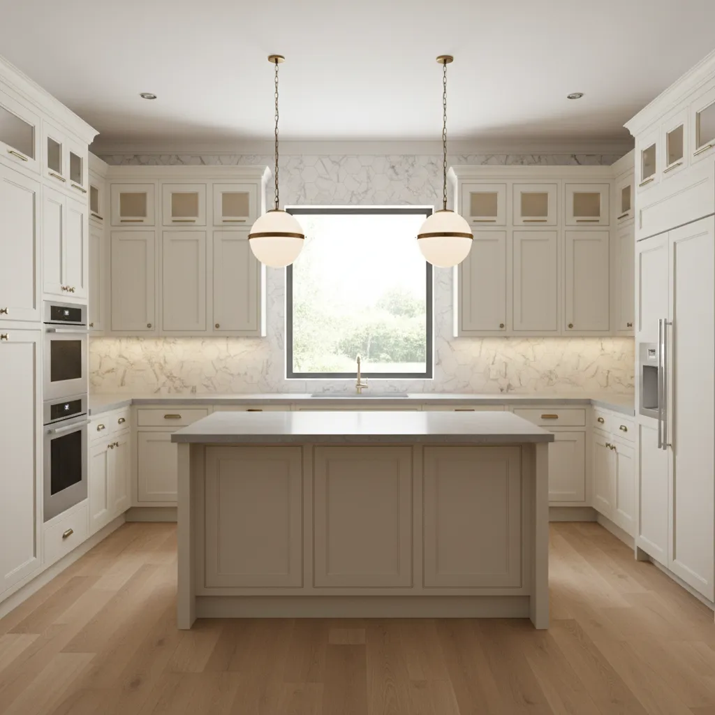 white cabinets clashing with gray quartz countertop undertones