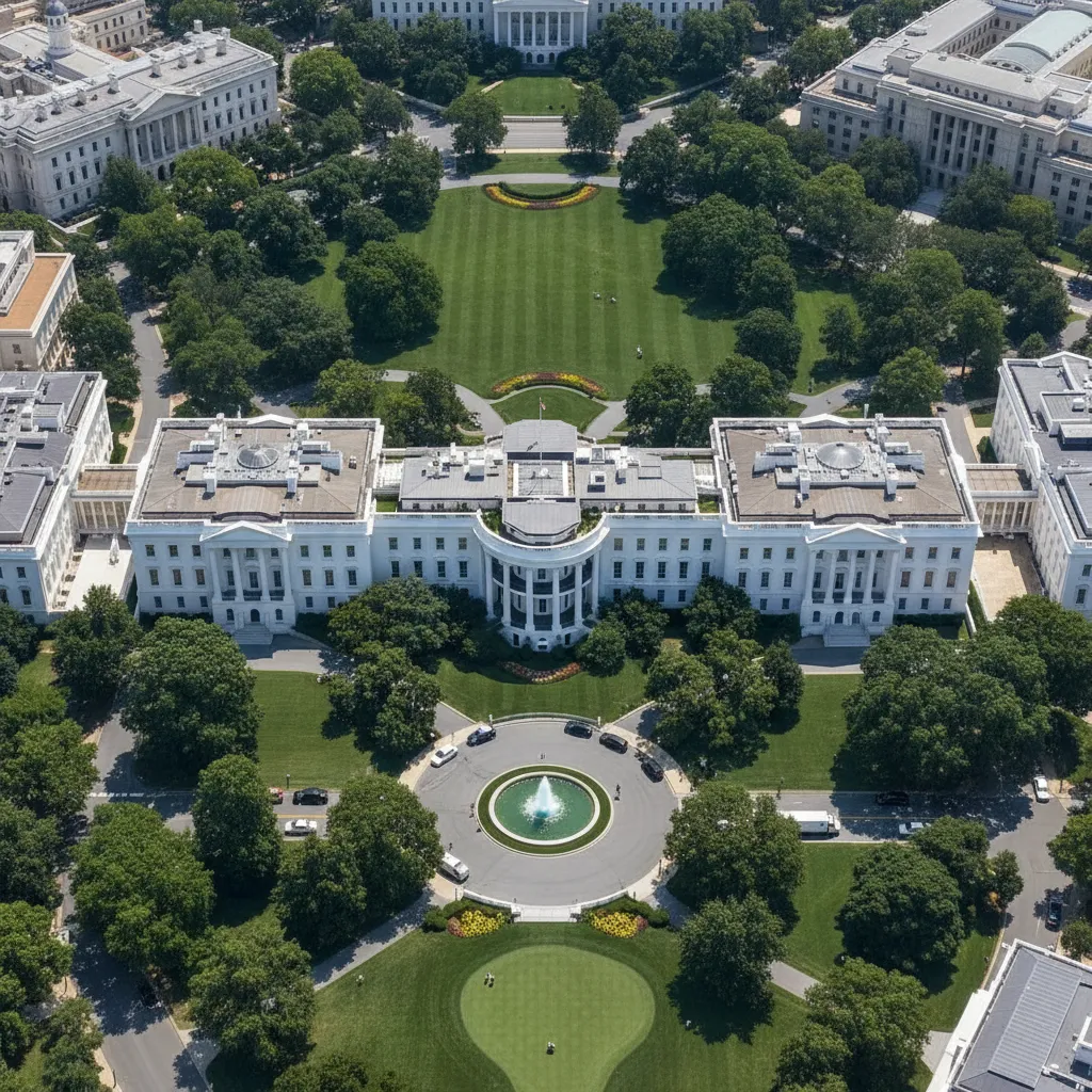 Vista aérea de la Casa Blanca y sus alas laterales