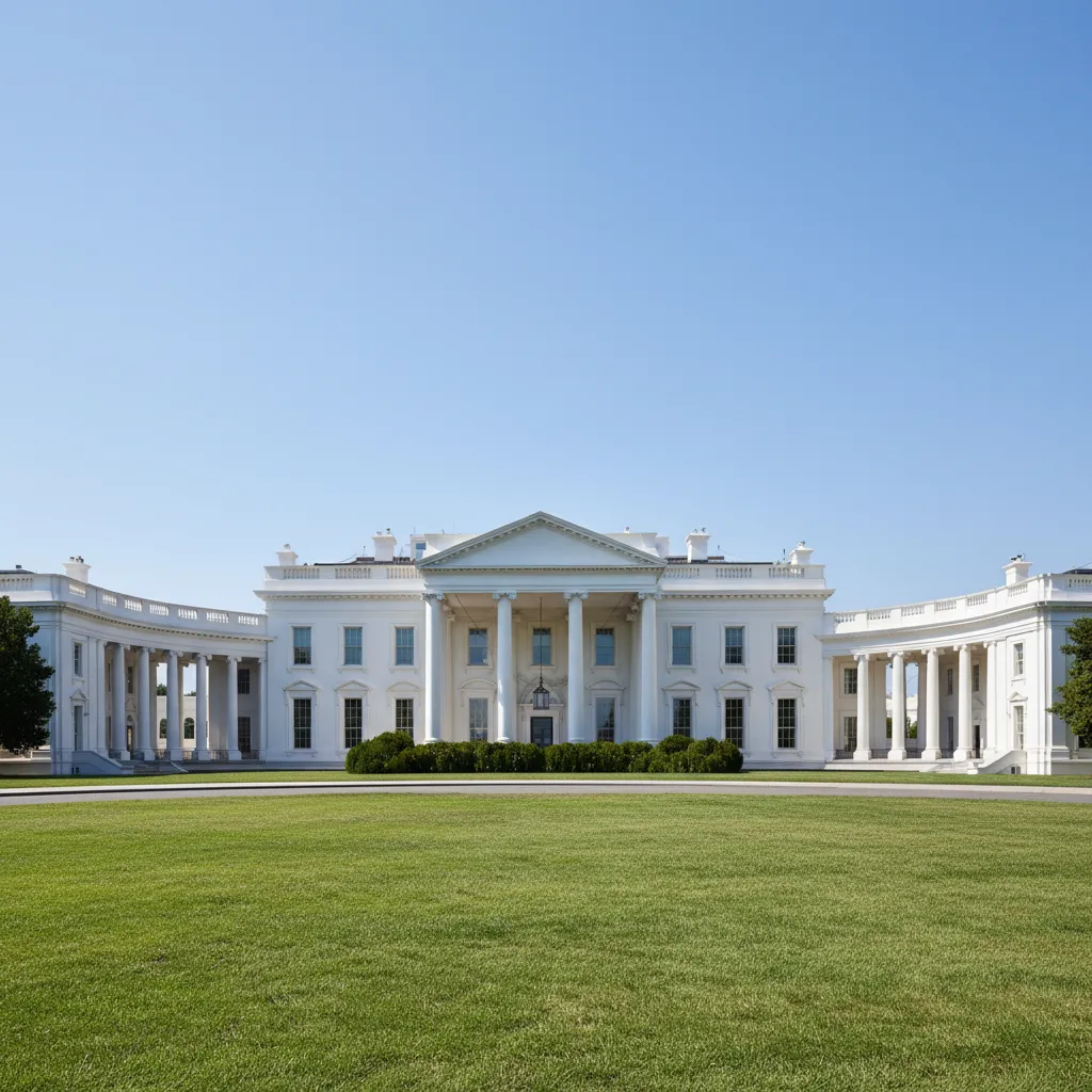 Fachada norte de la Casa Blanca con columnas clásicas