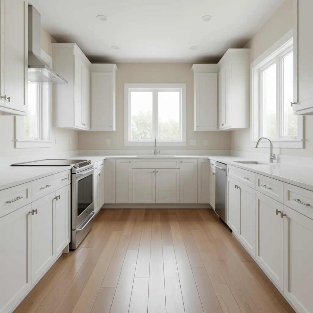 Bright kitchen with white cabinets and natural lighting