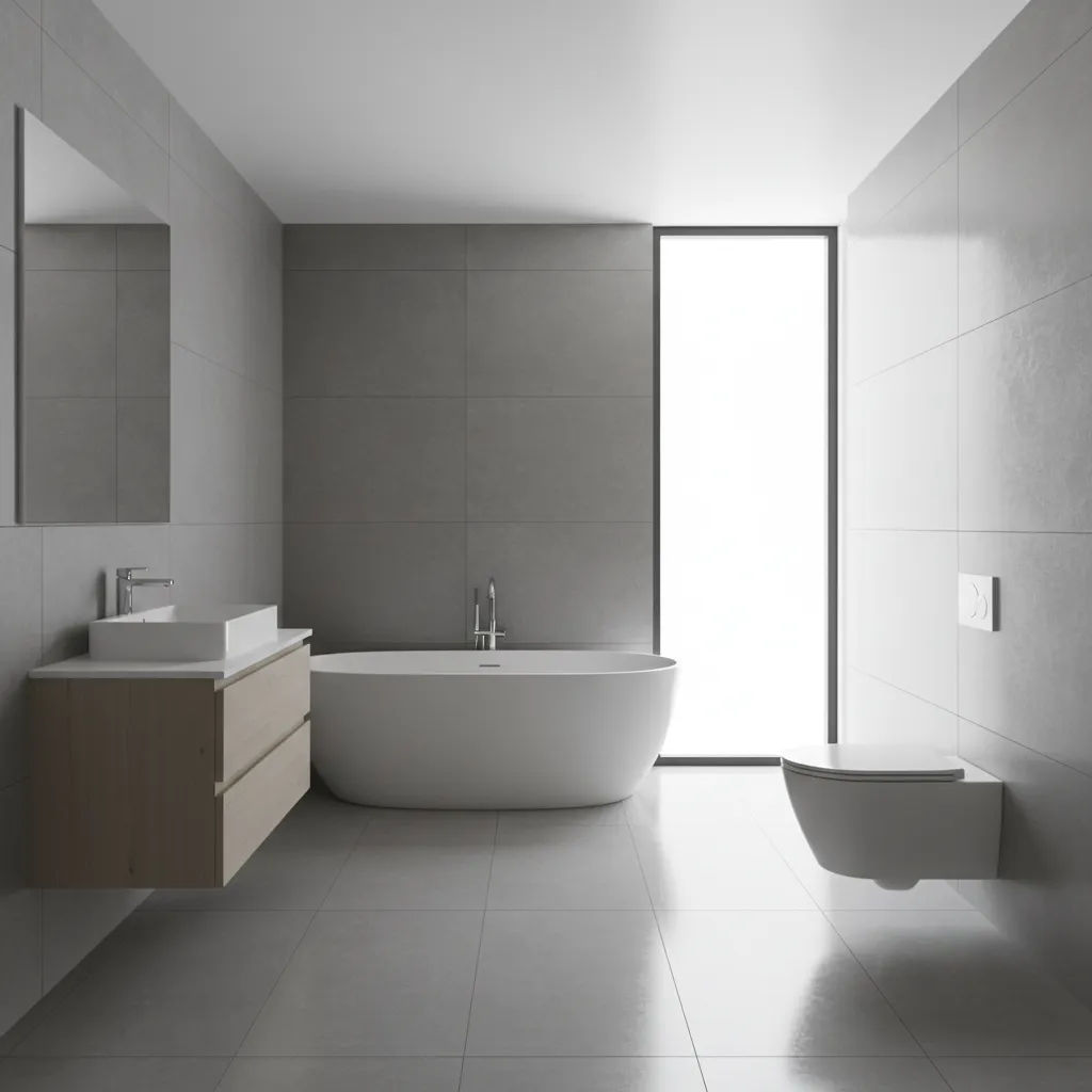 modern bathroom with white bathtub sink and toilet