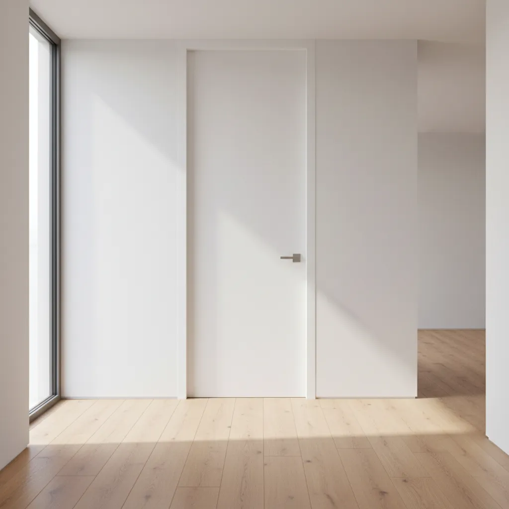 Puerta interior blanca moderna en pasillo luminoso