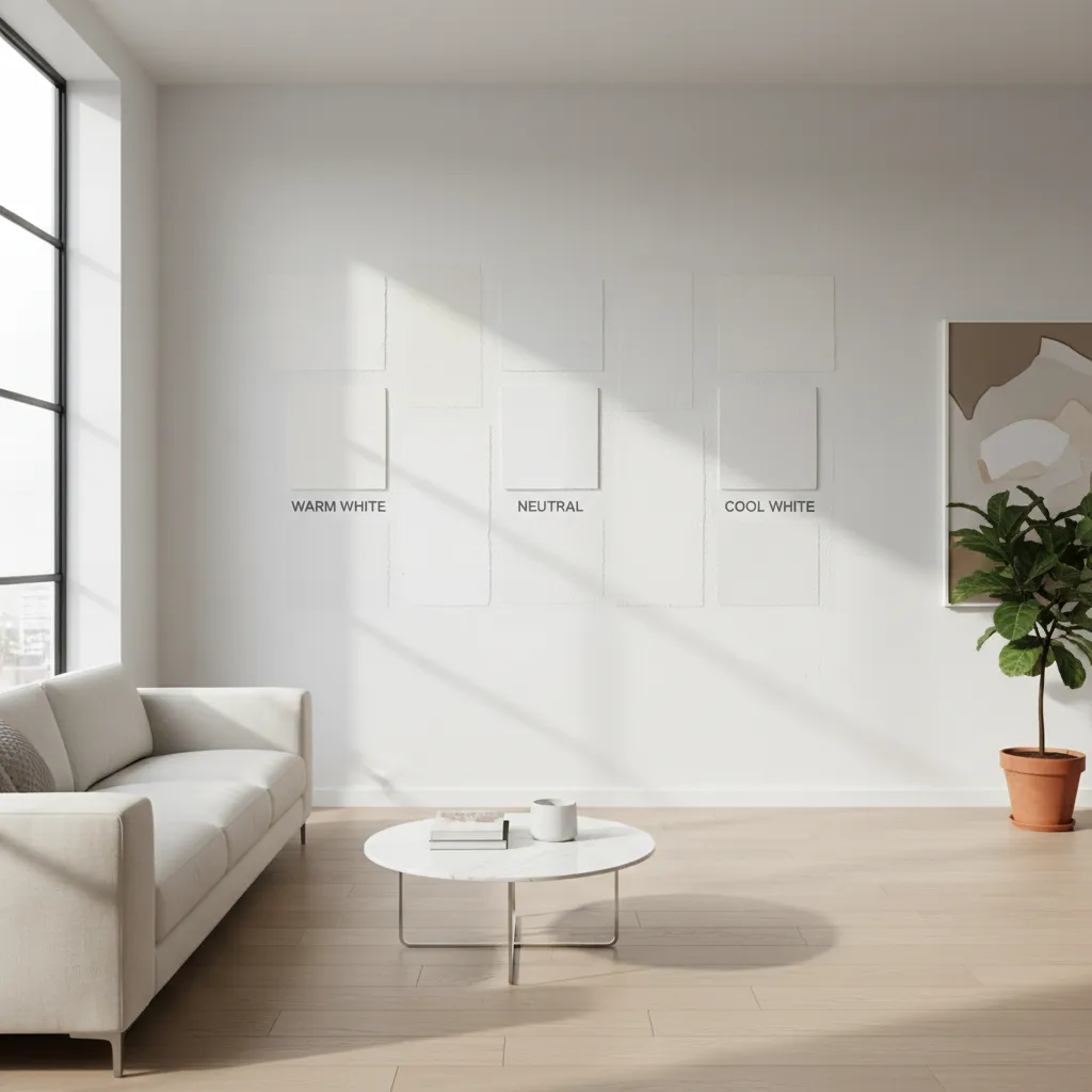 Comparación de distintos tonos de blanco en una pared interior