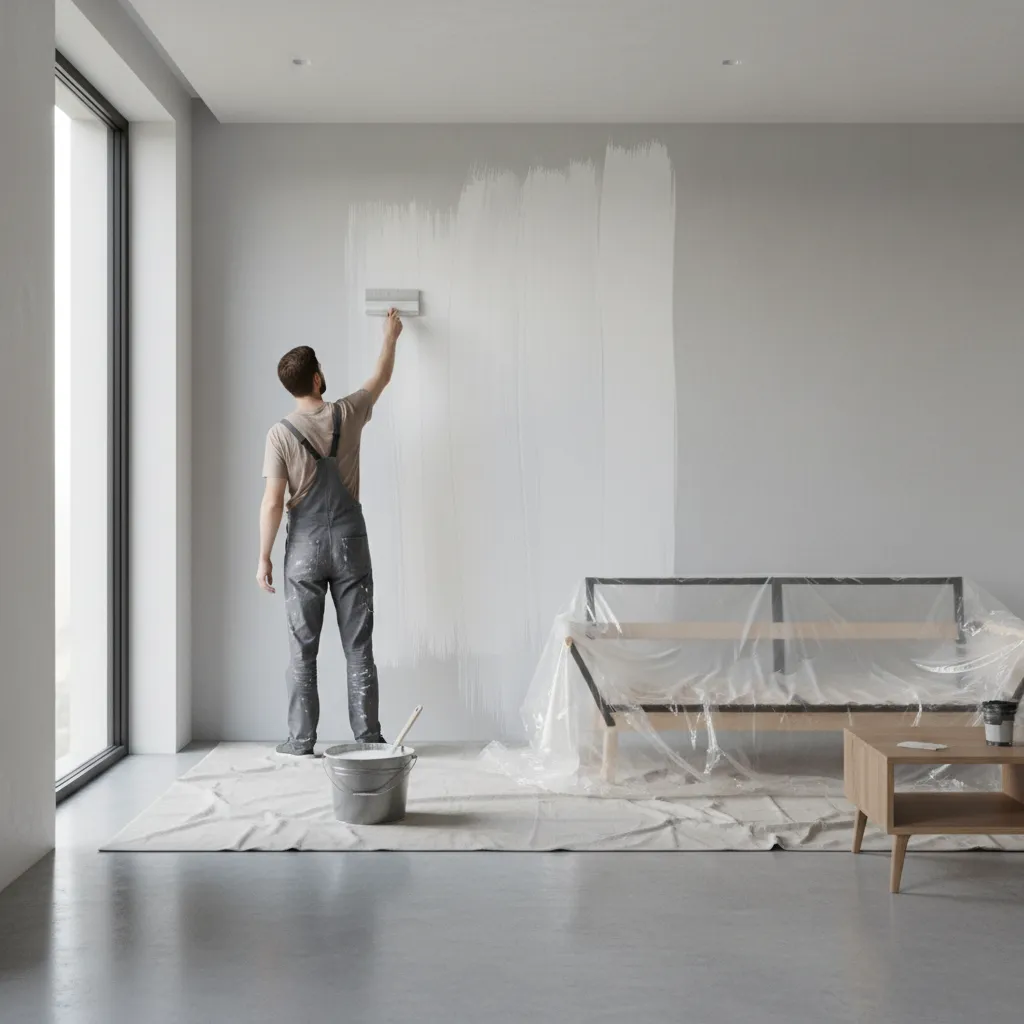 applying thin whitewash layers on interior wall with brush