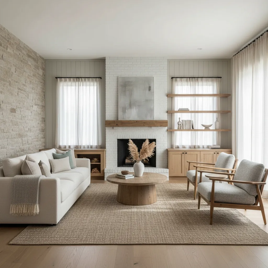 Choosing the Right Wood Brick or Stone Surfaces for Whitewash in a Living Room