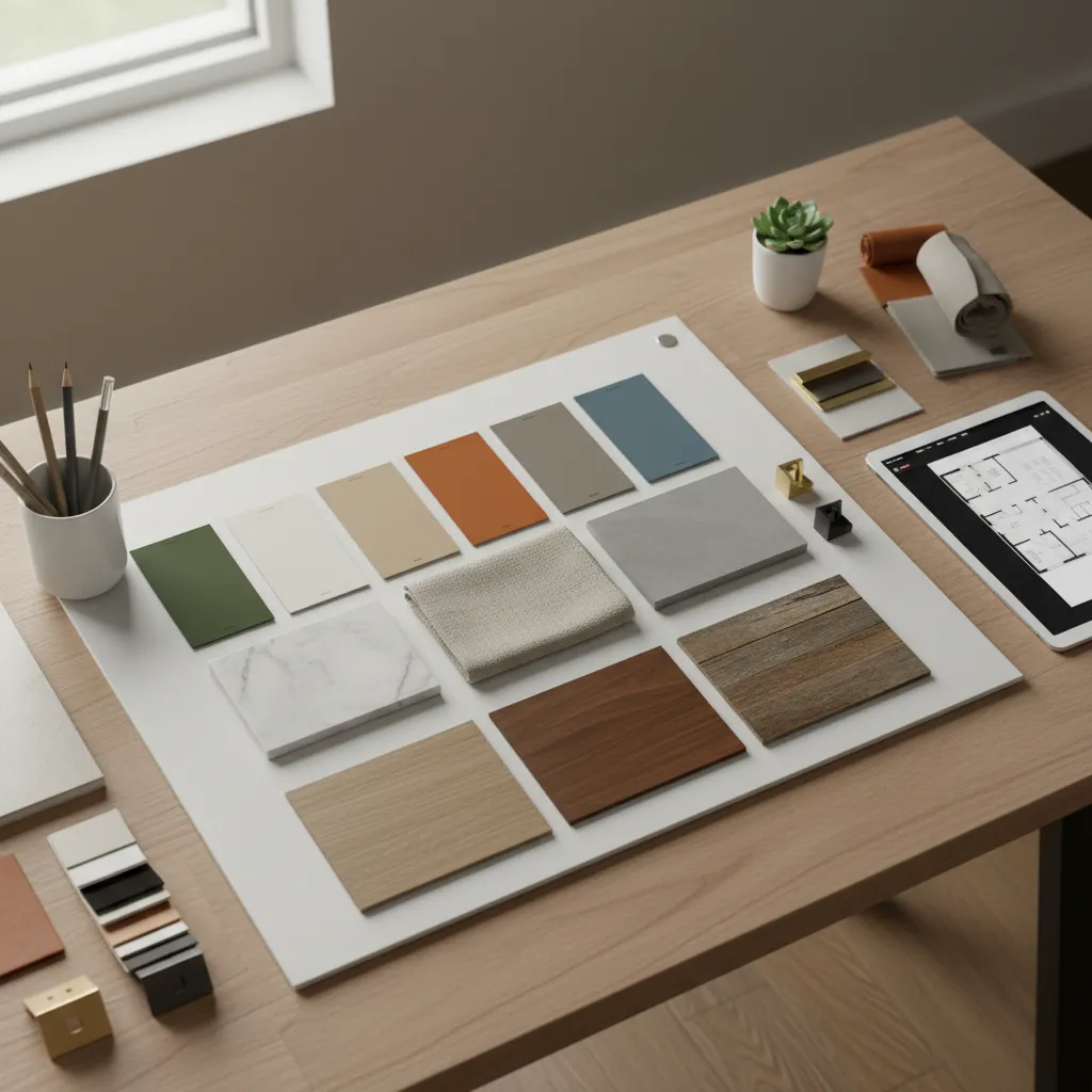 interior palette board showing coordinated house paint colors