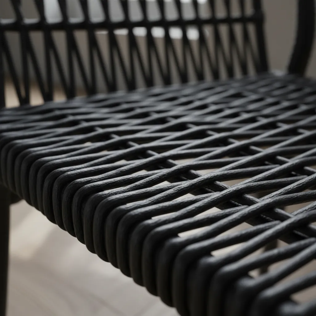 close up of black wicker weave showing tight woven structure