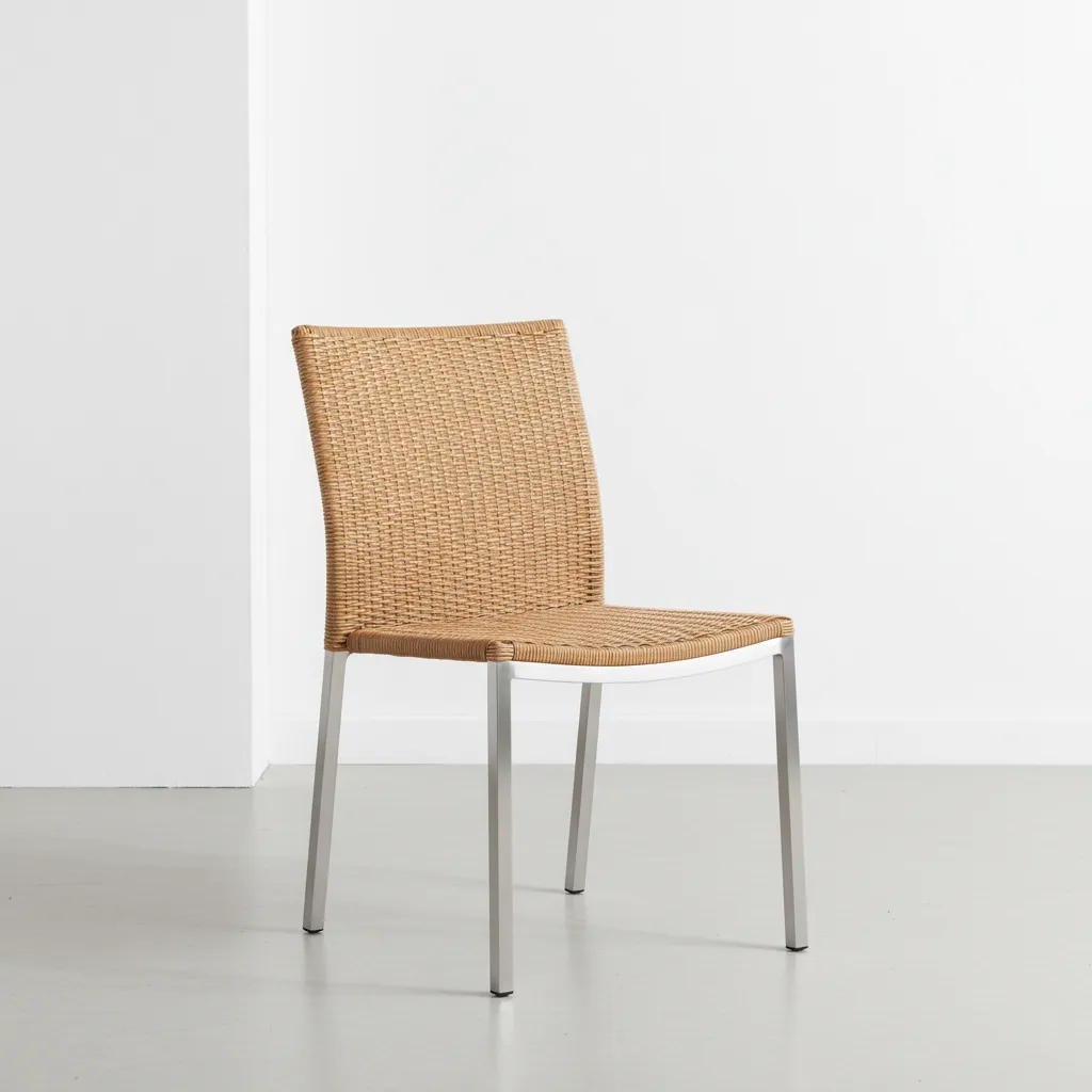 Detailed view of wicker chair weave tension and frame structure